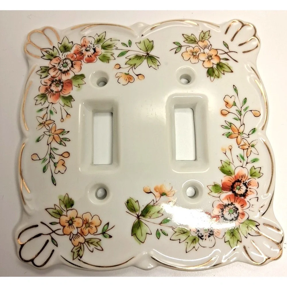 2 Vintage Japan Porcelain Kelvin's Floral Double Light Switch